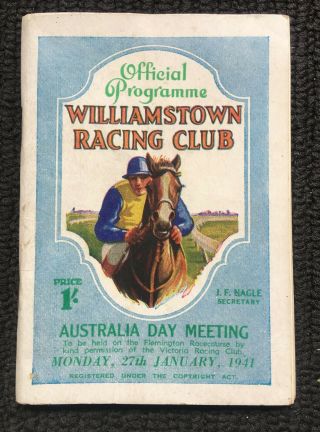Vintage 1941 Williamstown Racing Club Meeting Race Book Horse Melbourne