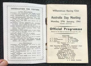 Vintage 1941 WILLIAMSTOWN RACING CLUB meeting Race Book Horse Melbourne 3