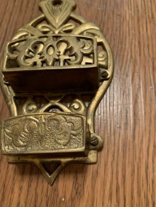 Vintage Solid Brass Antique Wall Match Holder with Second Box and Striker 2