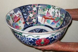 Antique Chinese Asian Blue And White Porcelain Pottery Bowl W/ Important Scenes