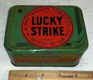 Antique Lucky Strike Tobacco Rounded Corner Tin Litho Can Richmond Va Cut Plug