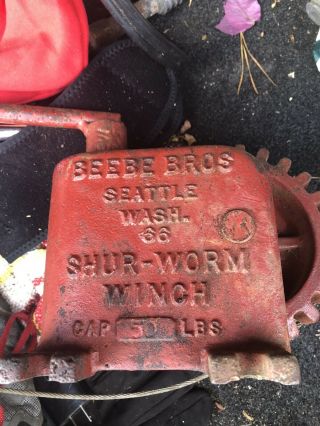 Vintage Antique Beebe Bros Shur - Worm Winch 500lbs -