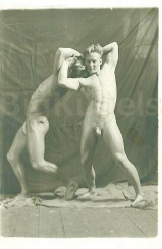 1920s Early Male Nude Wrestling Duo Fine Artist Academic Study Muscle