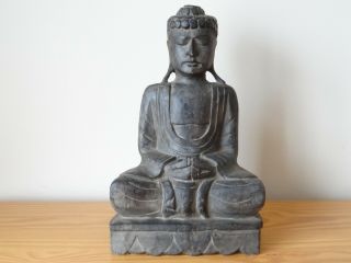 C.  19th - Antique Vintage Chinese Wooden Black Buddha Statue Figure Figurine