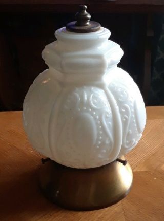 Vintage Ornate Brass Milk Glass Ceiling Mount Light Fixture 1950