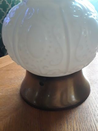 Vintage Ornate Brass Milk Glass Ceiling Mount Light Fixture 1950 2