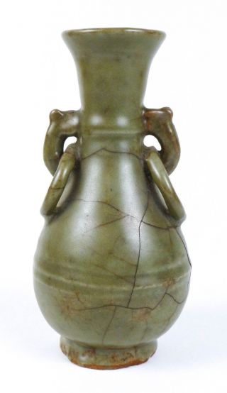 Chinese Yuan Ming Longquan Celadon Handled Pear Shaped Vase