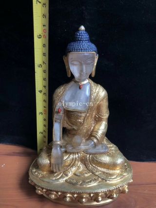8  Nepal tibet bronze gold Rock Crystal Quartz carved Medicine Buddha statue 2