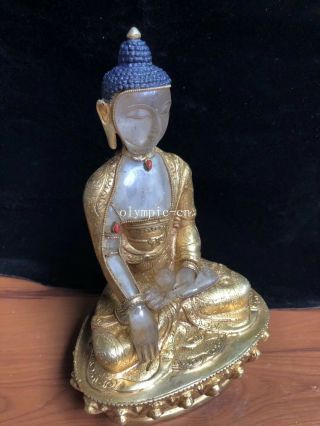 8  Nepal tibet bronze gold Rock Crystal Quartz carved Medicine Buddha statue 3