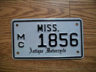 Single Mississippi License Plate - Mc 1856 - Antique Motorcycle