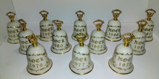 Set Of 12 Vintage Gorham Fine China Christmas Bells 1976 - 1987