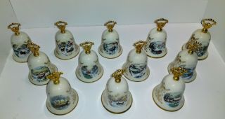 Set Of 12 Vintage Gorham Fine China Christmas Bells 1976 - 1987 2