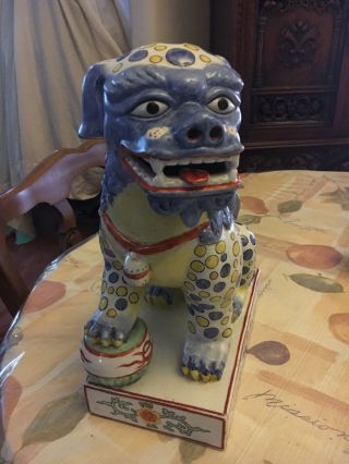 Vintage Large Heavy 14 Inch Shi Shi Foo Dog Statue - Porcelain -