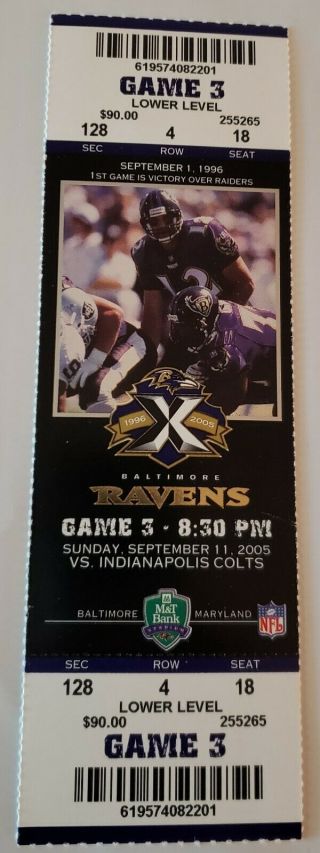 Baltimore Ravens Vs Indianapolis Colts 2005 Nfl Game Ticket