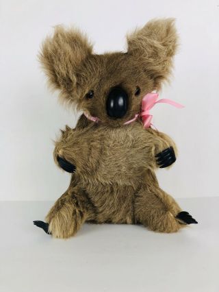 Vintage Real Fur Austrailian Koala Bear Figure Figurine Toy Souvenir 12.  5”