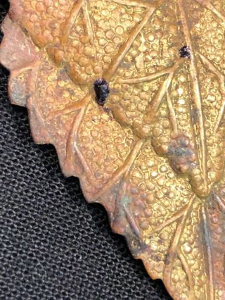 Vintage Antique Leaf Cluster Dress Clip Gold Tone Glass Red Stone 2x 1 1/4 3