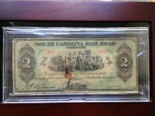 1873 Charleston,  South Carolina Rail Road Company Ticket $2 Fare Ticket In Hard