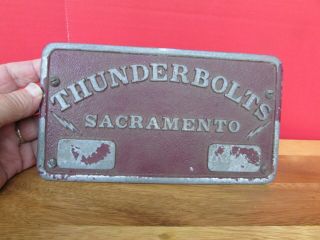 Vintage Auto Plate License Topper (?) - Sacramento Thunderbolts - Approx 9 X 5 "