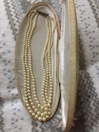 Vintage Pompadour 3string Set Of Pearls 16 - 18 Inch.  Silver Clasp.  Box