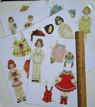 Vintage Paper Dolls - 6 Chidren W/clothes & Acces.  - Pre - Cut