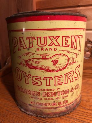 Vintage Patuxent Brand Oysters Tin One Gallon Warren Denton Broomes Island Md