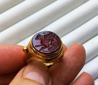 Rare Pegasus Solid Gold Roman Ring C 1st /3rd Cent Ad.  9.  7 Grms With Intaglio.