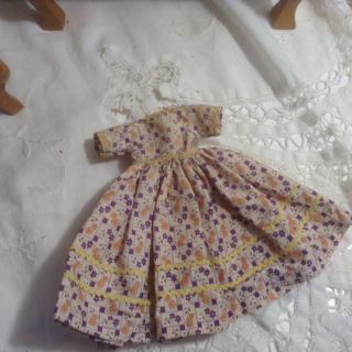 Vintage 6 - 3/4 " Cotton Print Dress For A China Or Parian Head Doll