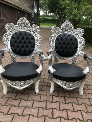 Antique Pair (2) Of Rococo Style Chairs