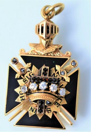 Antique 14k Gold.  55ctw Diamond Garnet Knights Templar Pendant 18.  5gram No Scrap