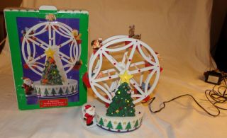 Christmas Holiday Ferris Wheel Musical Light Up Animated Vtg Santa Claus Elf