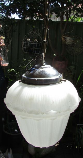 Vintage Large Frosted Glass Lamp Light Shade Federation Diana Standard Pendant