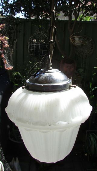 VINTAGE LARGE FROSTED GLASS LAMP LIGHT SHADE FEDERATION DIANA STANDARD PENDANT 2