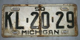Vtg 1950 Michigan License Plate 6 Digit Kl - 20 - 29 Rat Hot Rod Era Gas & Oil Look