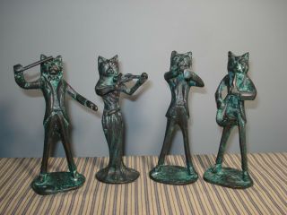 Antique Vintage Bronze Brass Cats Playing Instruments Musical Band Figurines