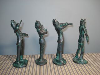 Antique Vintage Bronze Brass Cats Playing Instruments Musical Band Figurines 2