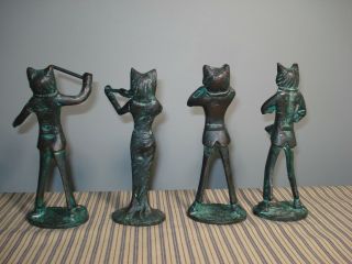 Antique Vintage Bronze Brass Cats Playing Instruments Musical Band Figurines 3