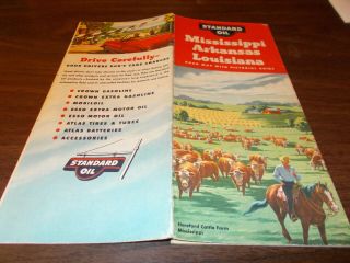 1952 Standard Oil Mississippi/arkansas/louisiana Vintage Road Map /nice Cover