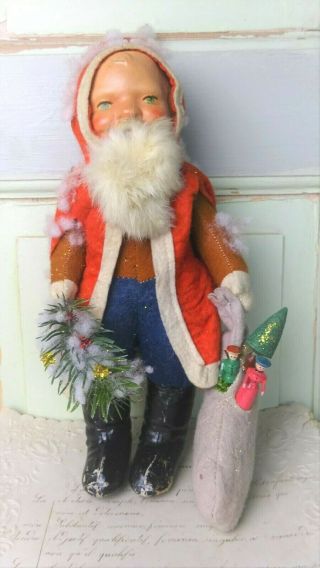 Antique German Santa Claus Belsnickle Rabbit With Toy Bag Rare Find 10 " Tall Wow