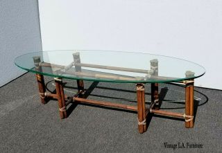 Vintage Mcguire Mid Century Modern Bamboo Rattan Oval Coffee Table