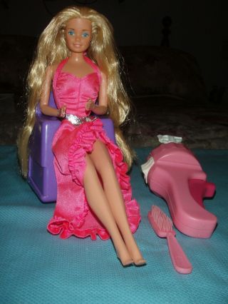 Vtg 1982 Twirly Curls Barbie All Complete W Chair Twirler Star