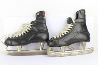 Vintage Vtg Bauer Black Panther Leather Hockey Black Ice Skates Rare Size 7 1/2