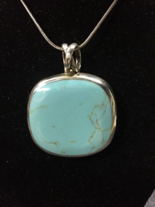 Vintage Mexico Sterling Silver Turquoise Necklace Pendant Necklace 20 Grams Ati
