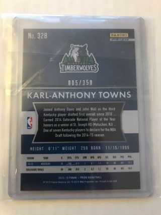 2015 - 16 Karl Anthony Towns Panini Prizm Ruby Wave RC /350 2