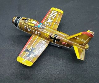 Vtg Tin Plane - Koyo Kinzoku Japanese Litho Tin Toy Airplane - Ww2 German Fw - 190