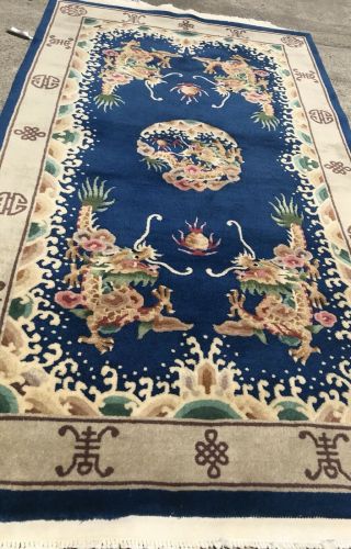 An Awesome Blue Background Color Chinese Dragon Rug