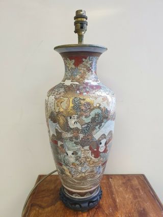 Quality 19th Century Japanese Meiji Satsuma Pottery Vase Lamp 20 " Tall 1 Of 2