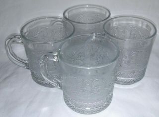 Set Of 4 Vintage Kig Clear Pressed Glass Coffee Cups Mugs Fleur - De - Lis Indonesia