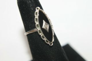 Gorgeous Vintage Antique Art Deco Nouveau Diamond Black Onyx 10K White Gold Ring 2
