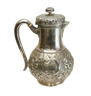 Tiffany & Co.  Makers Sterling Silver Teapot,  Circa 1880.  Hand Chased Florals
