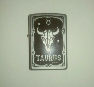 Zippo Zodiac Taurus Bull Skull Silver Brushed Chrome